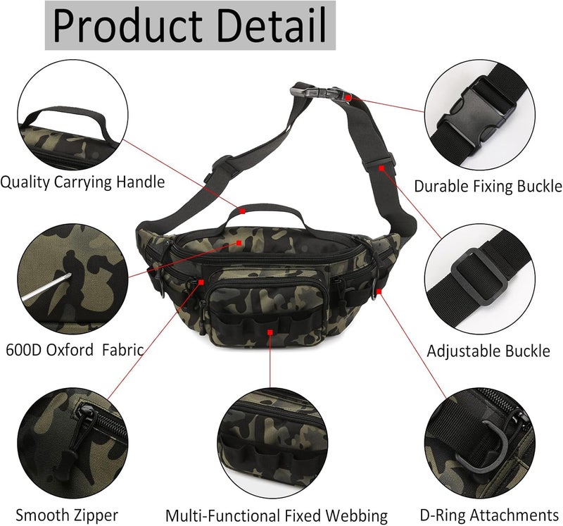 Aocmpxs Tactical Fanny Pack,Small Fishing Tackle Bag Water-Resistant Military Waist Bags Portable Fishing Storage Waist Packs for Outdoor Fly Fishing Hiking Climbing with 2 PCS Mini Carabiners (Tan) - Image 3